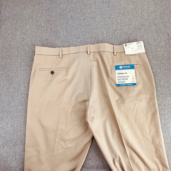 HAGGAR Clothing Mens Pants Khaki Straight Fit 42W X 30L Flex Stretch Flat Front - Picture 13 of 15